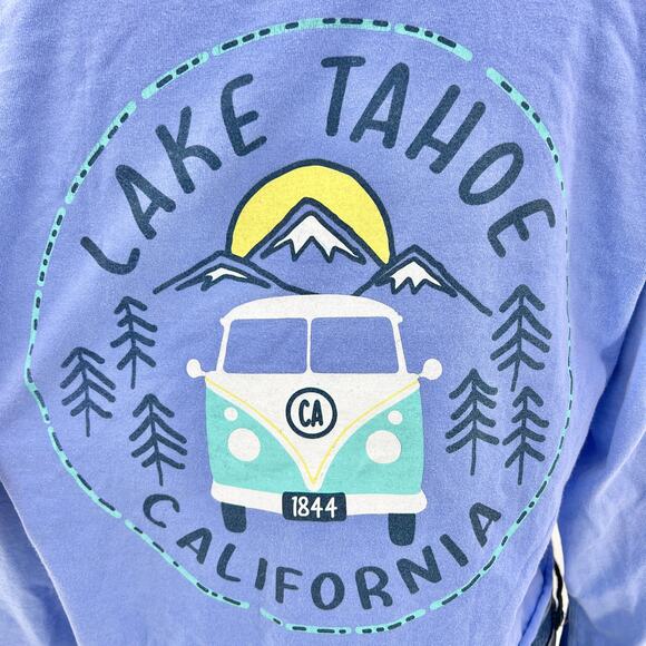 Blue 84 SMALL Blue Lake Tahoe California Long Sleeve Crop Tee Shirt T-Shirt - Picture 7 of 14